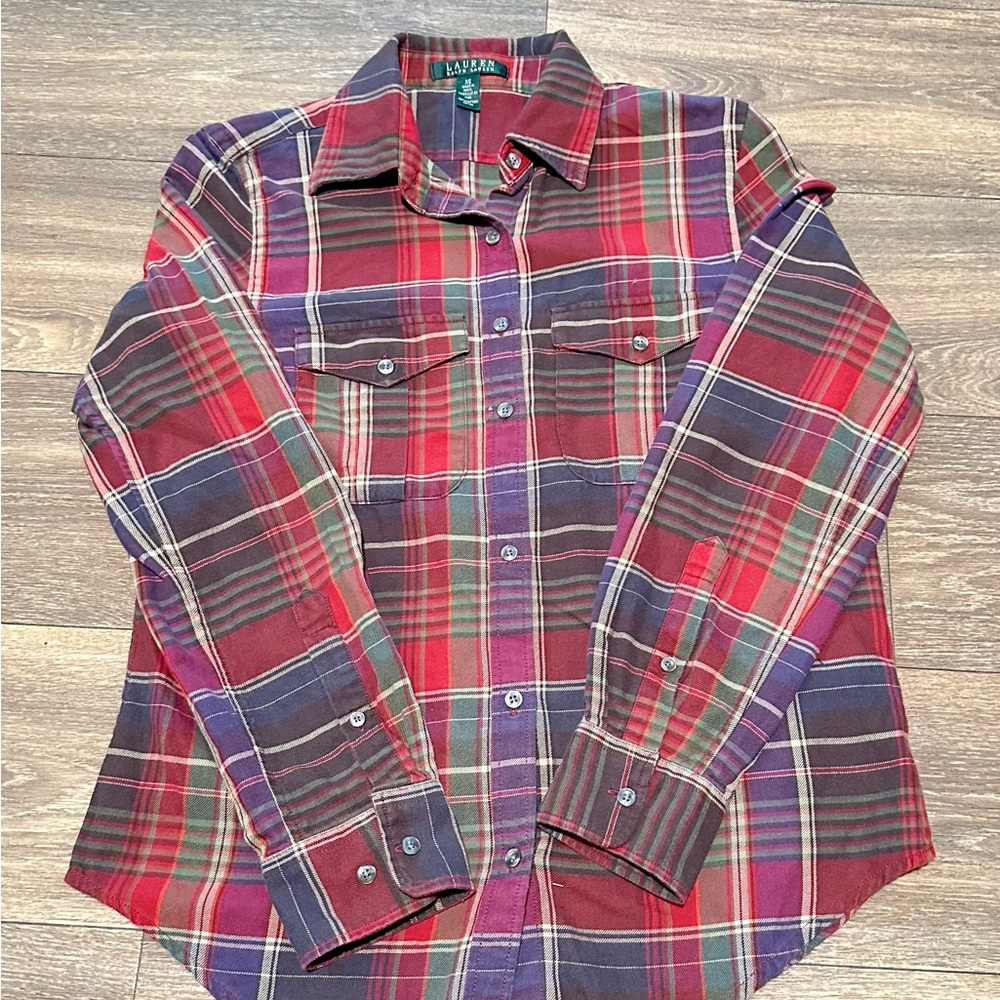 Ralph Lauren Women's Red and Green Plaid Shirt
